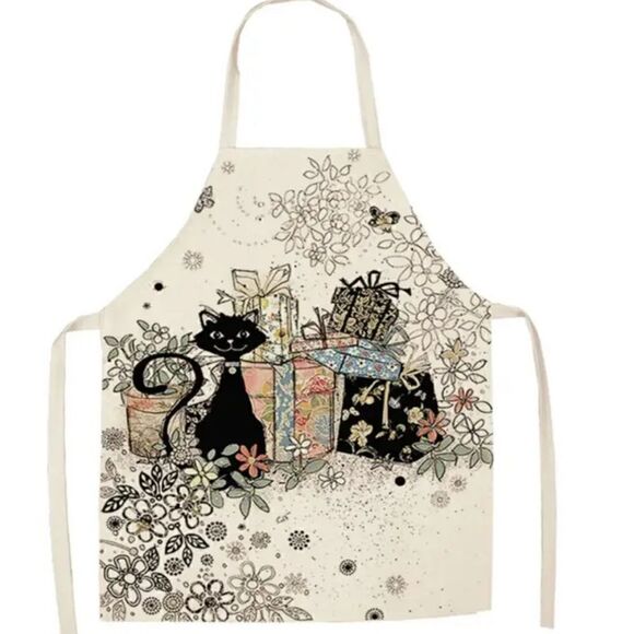 Kitchen or Housework Apron in Linen Printed with Cute Cat - Picture 9 of 9